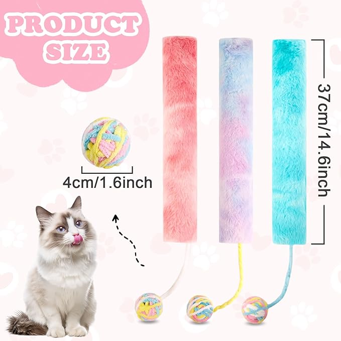 Cat Toy Pillows 3 Pack, Long Catnip Cat Kicker Toys, for Indoor Cats, Interactive Kitten Toys with Bell 14.6in/37cm