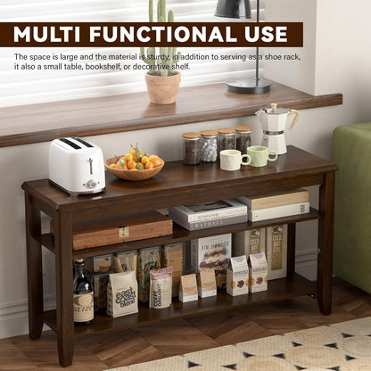 Shoe Bench Storage Rubberwood, Entryway Bench with 3-Tiers Height Adjustable, Shoe Rack Front Door Entrance Organizer for Hallway Living Room, Mudrooms, Walnut,39.4"