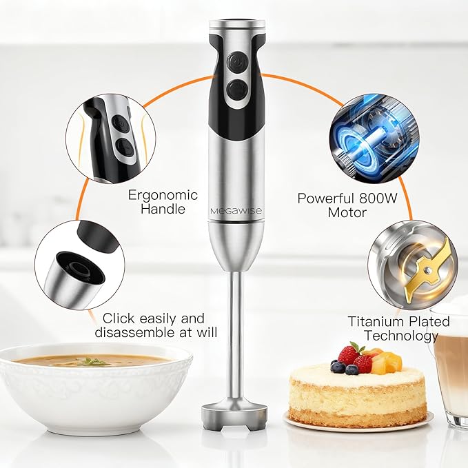 MegaWise Stainless Steel Titanium Reinforced 3-in-1 Immersion Hand Blender