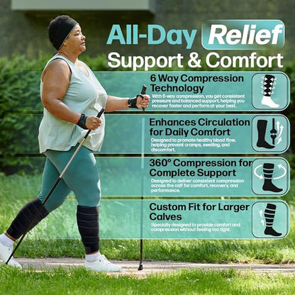 Beltwell® Adjustable Calf Compression Wrap for Swelling, Edema, Lipedema – Easy Leg Compression Sleeve for Circulation, Heaviness, Pain Relief – Ideal Lymphedema Leg Wrap