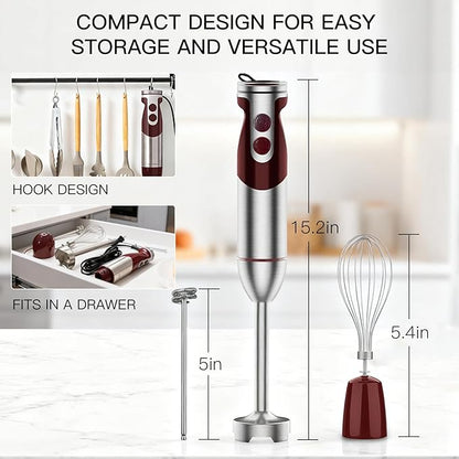 3- in-1 Immersion Hand blender, Powerful MOTOR & Stainless Steel Stick Blender