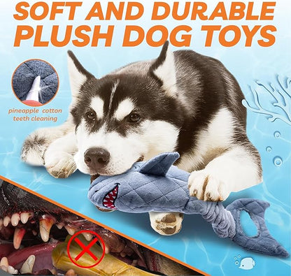 LEGEND SANDY Dog Toys for Large Dogs, Dog Chew Toys to Keep Them Busy, Interactive Squeaky Pet Toys, Tug of War, Crinkle Grey Shark