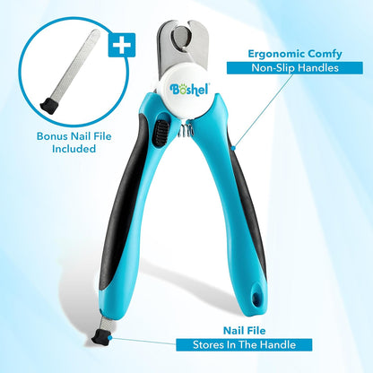 Dog Nail Clippers and Trimmer by Boshel - with Safety Guard to Avoid Over-Cutting Nails & Free Nail File - Razor Sharp Blades - Sturdy Non Slip Handles - for Safe, Professional at Home Grooming