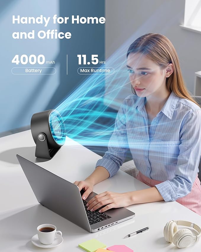 Gaiatop Small Desk Fan Rechargeable, 5in Personal Fan 4000mAh Battery Powered