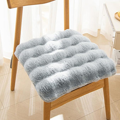 Square Faux Fur Seat Cushion, Faux Rabbit Fleece Chair Pad, Winter Thick Plush Cushions for Dining Chairs, Comfy Lazy Sofa Office Floor Pillow, Cute Bedroom Decor(Blue,2pc/17.7×17.7inches)