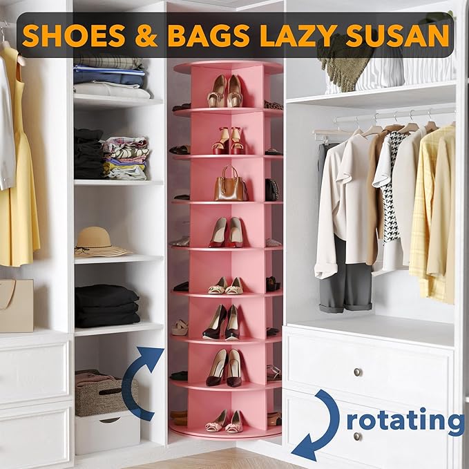 SpaceAid 8 Tier Rotating Shoe Rack Tower, Spinning Shoe Display Lazy Susan