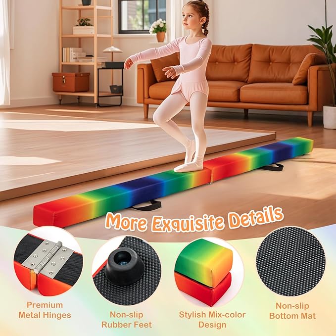 Giantex 7FT/8FT/9FT Balance Beam, Folding Gymnastics Beam w/Carry Handles