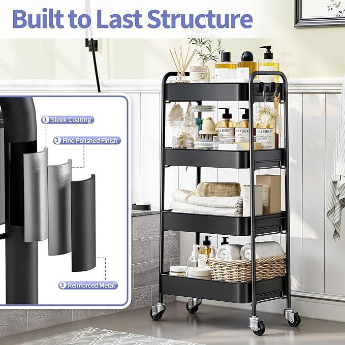 TOOLF 4-Tier Metal Rolling Cart