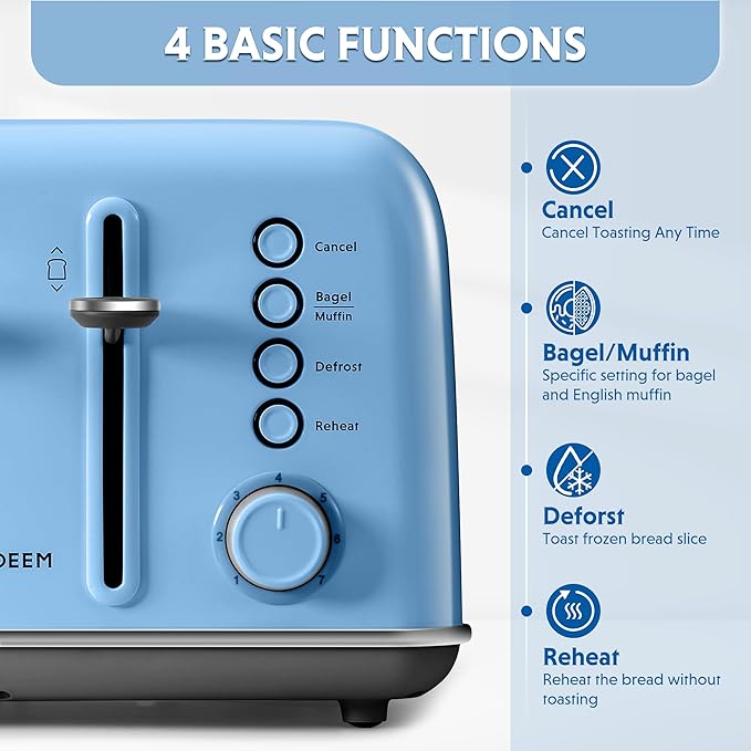 BUYDEEM DT640 4-Slice Toaster, Extra Wide Slots, Retro Stainless Steel