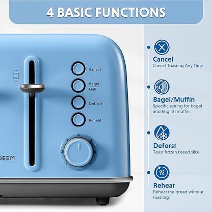 BUYDEEM DT640 4-Slice Toaster, Extra Wide Slots, Retro Stainless Steel