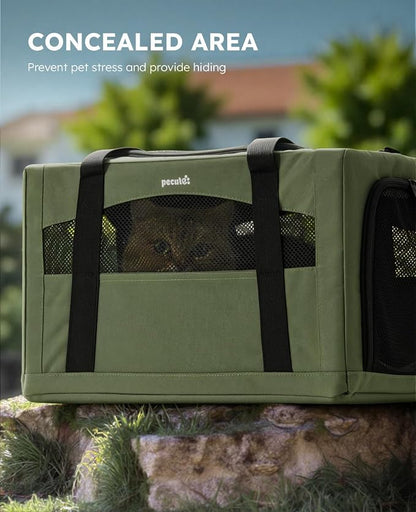 Pecute Cat Carrier Stable, Pet Carrier with Privacy Partition,Green | Safe For Car Travel, Stable Steel Frame, Soft-Sided Pet Carrier Bag For Dogs And Cats Up To 11lbs, Foldable Design.