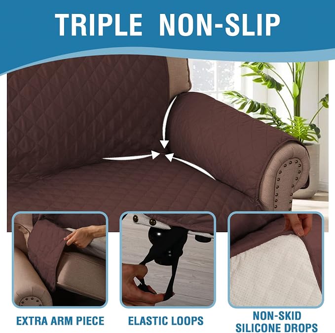 H.VERSAILTEX Loveseat Covers Couch Cover for Dogs with Elastic Straps 100% Waterproof Furniture Protector for Pets Sofa Cover 2 Cushion Couch(Loveseat, Chocolate)