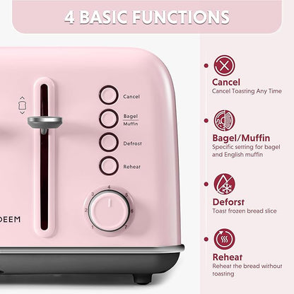 BUYDEEM DT640 4-Slice Toaster, Extra Wide Slots, Retro Stainless Steel