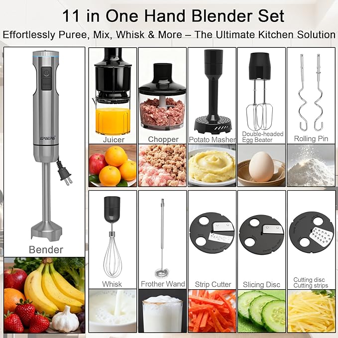 Handheld Immersion Blender Bundle, 1000W Powerful 11-in-1 Set