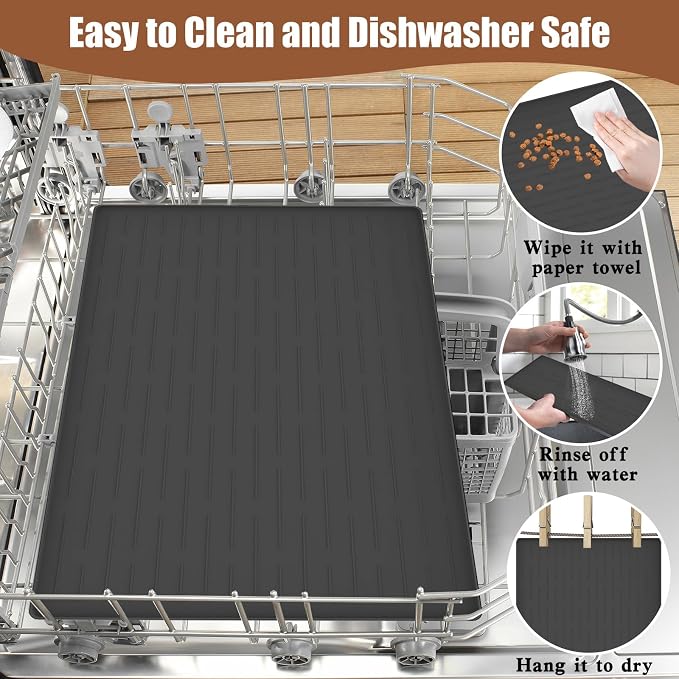 24"x16" Large Dog Food Mat, Silicone Dog and Cat Mats for Food and Water Bowls, Waterproof Raised Edge Pet Feeding Mat for Contain Spills Protects Floors, Multiple Colors & Sizes for Pets, Dark Green
