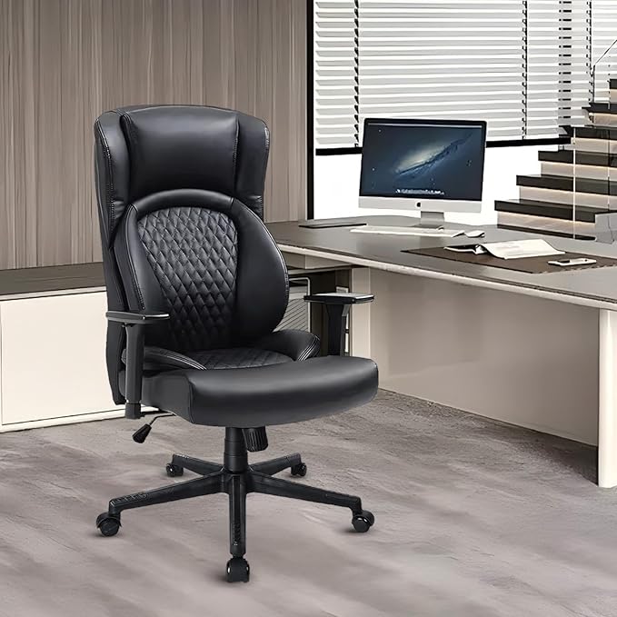 CLATINA Big & Tall Executive Managerial Chair, Heavy Duty Ergonomic Leather Office Desk Chair, High Back Computer Task Chair with 3D Adjustable Arms and Lumbar Support for Home Office, Black, 400LBS