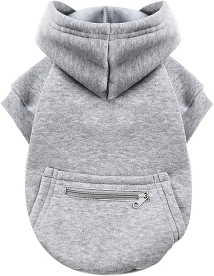 Jecikelon Winter Dog Hoodie Sweatshirts with Pockets Warm Clothes for Small Dogs Chihuahua Coat Puppy Custume Clothing (XX-Small, Y02-Grey)