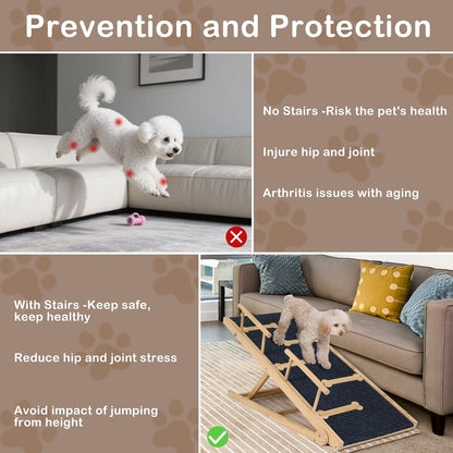 Dog Ramp for Bed, Non-Slip Pet Ramp with 5 Adjustable Heights, Portable Foldable Wooden 40" Long Pet Stairs for Small & Large Old Dogs & Cats - Lightweight & Easy Storage