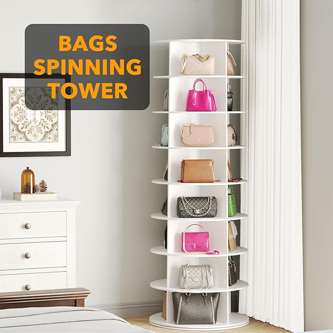 SpaceAid 8 Tier Rotating Shoe Rack Tower, Spinning Shoe Display Lazy Susan