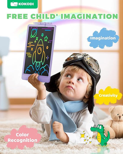 KOKODI LCD Writing Tablet, 10 Inch Colorful Toddler Doodle Board Drawing Tablet, Erasable Reusable Electronic Drawing Pads, Educational and Learning Toy for 3-6 Years Old Boy and Girls(Purple)