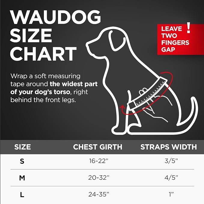 WAUDOG Waterproof Adjustable Dog Harness - Heavy Duty with Durable Metal Clasp and QR Dog Tag - Boy & Girl (20-32in Blue)
