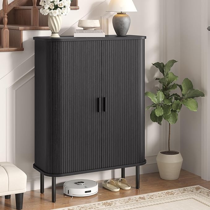Shoe Storage Cabinet with Adjustable Shelves, 6-Tier Mid-Century Modern Shoe