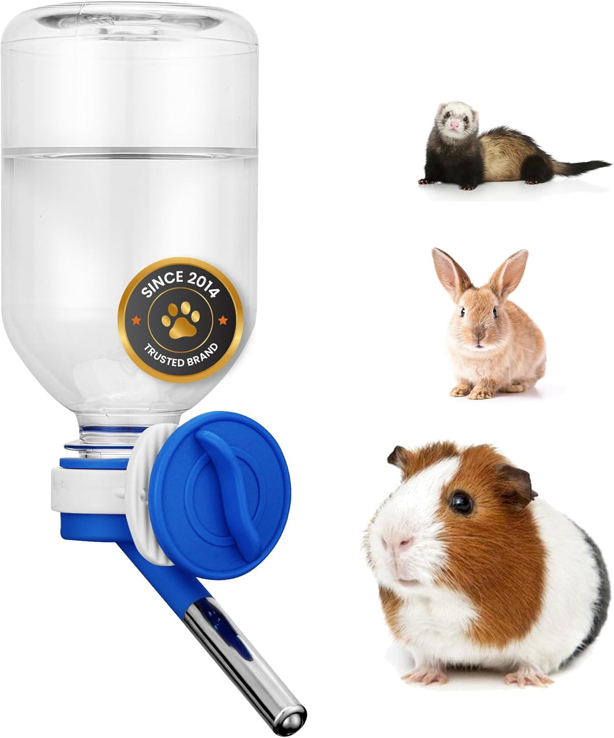 Choco Nose Patented No-Drip Water Bottle/Feeder for Guinea Pigs/Hamsters/Bunnies/Ferrets/Other Small Pets, Critters and Animals - for Cages, Crates or Wall Mount. 10.2oz. Nozzle 10mm, Blue (C128)