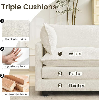 ROWHY Oversized Modular Sectional Couch with Movable Ottoman, 112" Modern Convertible L Shaped Sofa Set, 4 Seat Comfy Cloud Couch with 2 Throw Pillows, for Living Room and Office, Chenille, Beige