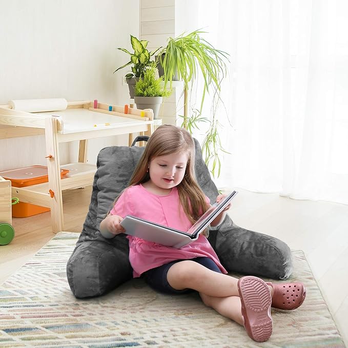 Nestl Reading Pillow with Shredded Memory Foam, Designed for Sitting Up in Bed and Couch, Back and Arms Adjustable Support for Adult & Teens Backrest Pillows for Reading, with Washable Cover Dark Grey