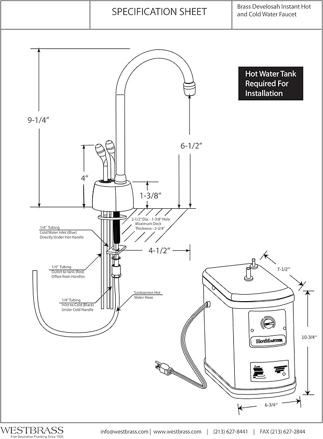 Westbrass A272HFP-62 Develosah 2-Handle Hot and Cold Water Dispenser