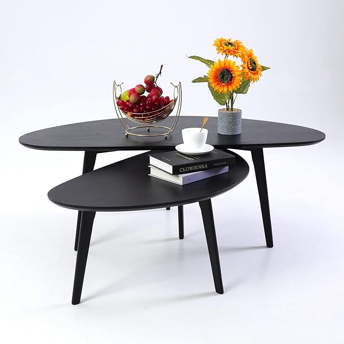 FIRMINANA Mid Century Modern Coffee Table, Oval Black Coffee Table for Living Room & Small Spaces, 47.3" W x 23.63" D x 17.72" H