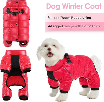 AOFITEE Dog Coat, Waterproof Dog Jacket for Winter, Warm Fullbody Dogs Snowsuit, Winter Coat for Small Dogs, Zip Up Pet Puffer Jacket Fleece Vest, Outdoor Reflective Pet Coats, Christmas Red, S