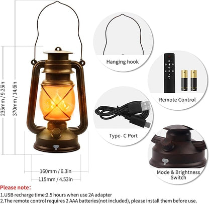 2 Pack Bronze Vintage 4 Modes Light LED Lanterns，Rechargeable Dancing Flame