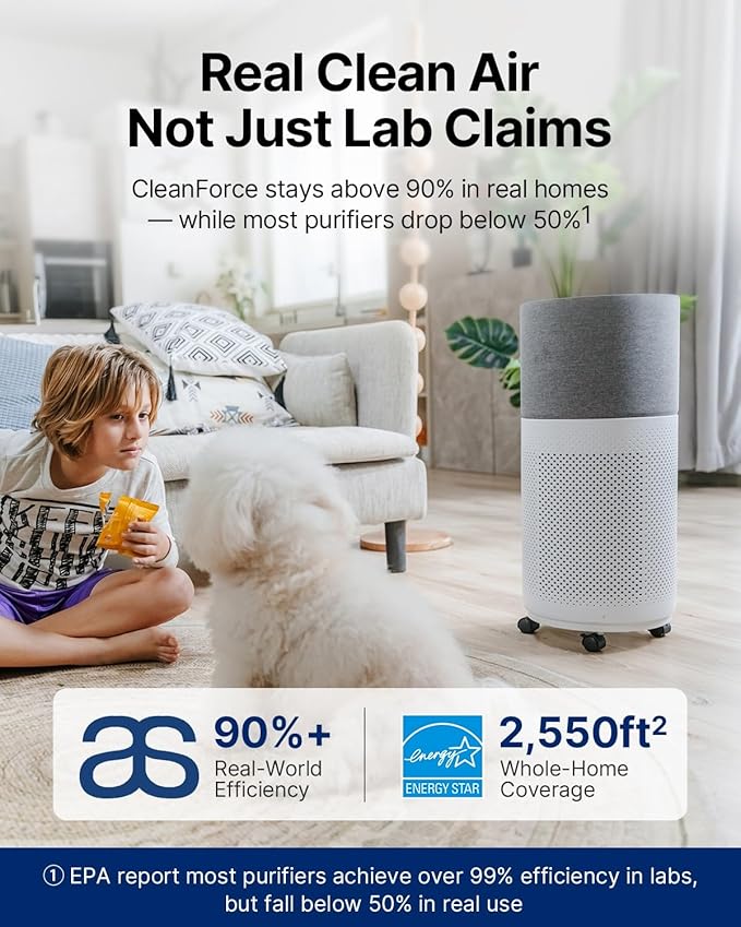 CleanForce Air Purifier for Home Large Room up to 2550 ft², Swiss Sanitized