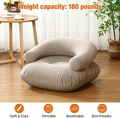 Threehoney 4 Pcs Inflatable Lounge Chair Deck Chair Lazy Sofa, Blow Up, Folding, Portable Couch for Home, Office Balcony, Floor Seating (Beige)