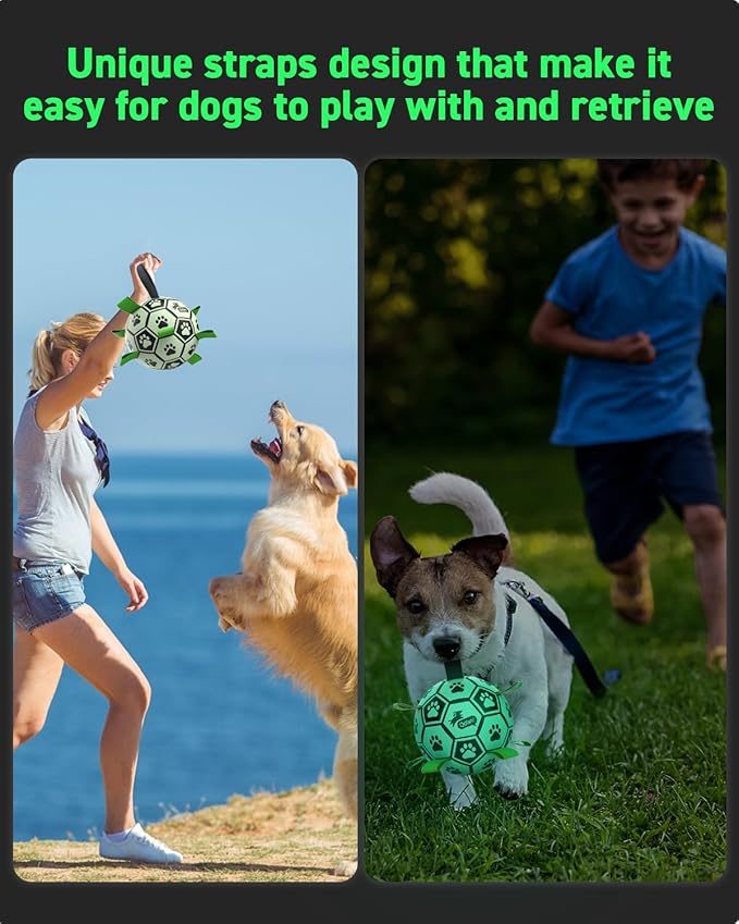 QDAN Dog Ball, Glow in The Dark Dog Toys, Light Up Soccer Ball for Dogs, Outdoor Dog Toys, Doggy Water Toy, Puppy Birthday Gifts for Medium Large (8 Inch)
