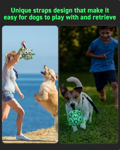 QDAN Dog Ball, Glow in The Dark Dog Toys, Light Up Soccer Ball for Dogs, Outdoor Dog Toys, Doggy Water Toy, Puppy Birthday Gifts for Medium Large (8 Inch)