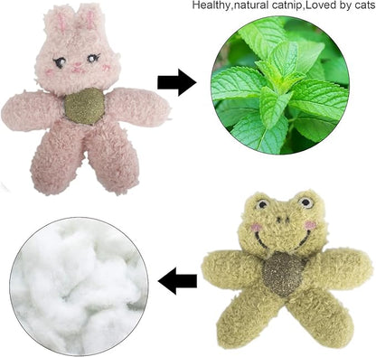 Cat Toys with Catnip Kitten Chew Bite Supplies Boredom Relief Fluffy Kitty Teeth Cleaning Chewing Cat Lovers Interactive Plush Gift (Bear&Bear)