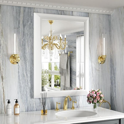 Amorho Bathroom Mirror, 24 X32 Inch White Thick Metal Framed Wall Mirrors