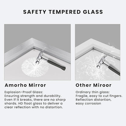 Amorho 48x32 Inch Bathroom Mirror Silver, Thick Metal Framed Wall Mirrors