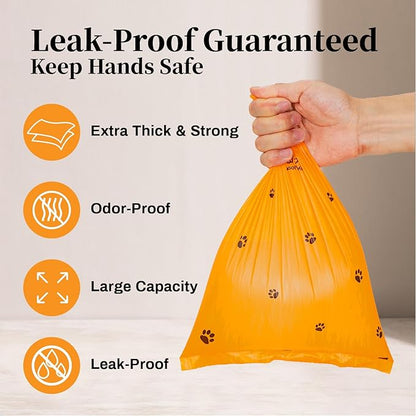 420 Counts Dog Poop Bags Rolls with Dispenser & Leash Clip, Scented Poop Bags for Dogs Waste, Extra Thick & Leak Proof for Poop Doggie Puppy Pet Waste, 9" x 13", Orange