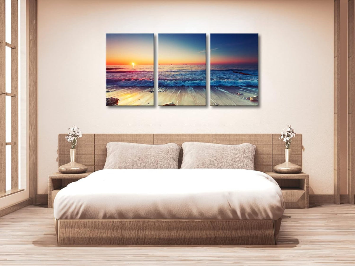 Wieco Art 3 Piece Sea Waves Canvas Prints Modern Seascape Artwork Landscape Pictures Paintings on Stretched Canvas Wall Art for Living Room Home Decorations
