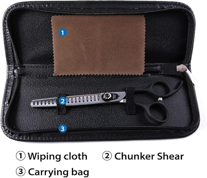 Fenice Peak 7.5'' Dog Chunker Scissors For Grooming 440C Stainless Steel Black Non-Slip Handle Sharp Blades Professional Pet Trimming Scissors for Cats Thinning Rate 75%