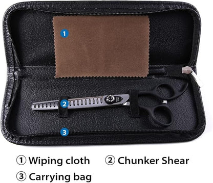 Fenice Peak 7.5'' Dog Chunker Scissors For Grooming 440C Stainless Steel Black Non-Slip Handle Sharp Blades Professional Pet Trimming Scissors for Cats Thinning Rate 75%