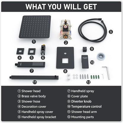 Iriber Shower Set with 12 Inch High Pressure Rain Shower Head and Handheld and