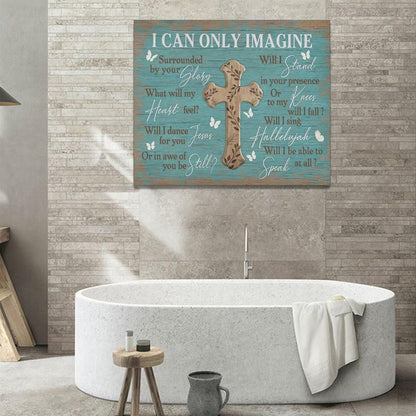 Rustic Christian Cross Wall Art I Can Only Imagine Pictures Farmhouse Butterfly Wall Decor Teal Motivational Canvas Print Painting Artwork for Bathroom Living Room Bedroom 20"x24"