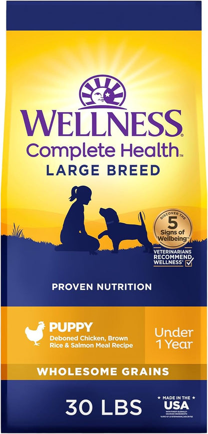 Wellness Natural Pet Food Complete Health Natural Dry Large Breed Puppy Food, Chicken, Salmon & Rice, 30-Pound Bag