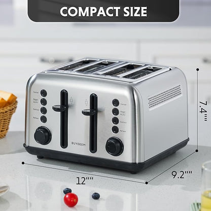 BUYDEEM DT640 Retro 4 Slice Toaster, 7 Shade Settings, Extra Wide 1.5'' Slots