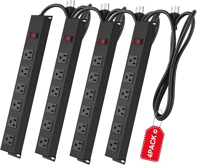 4Pack Metal Wall Mount Power Strip, Mountable Power Outlet