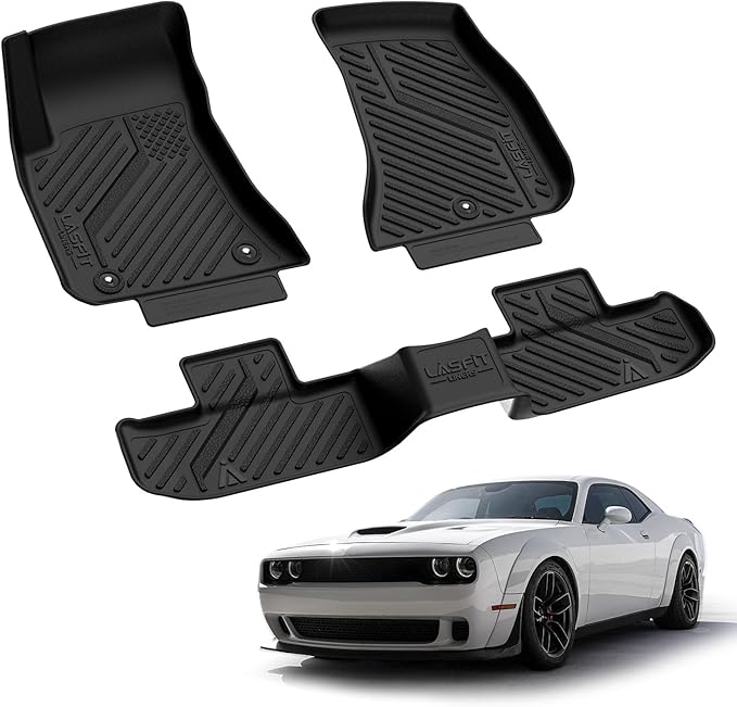 LASFIT Floor Mats 2015-2023 for Dodge Challenger RWD(Not for AWD), All Weather TPE Custom Fit Car Mats Floor Liners 1st & 2nd Row, Black